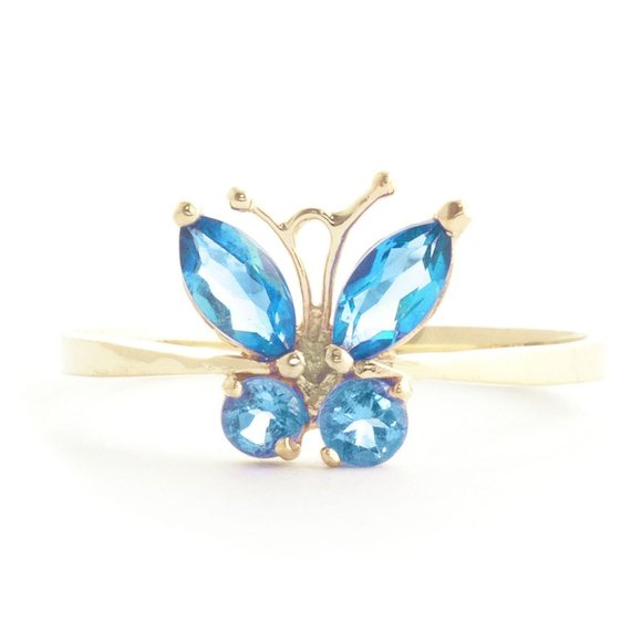 14K SOLID GOLD BUTTERFLY RING W NATURAL BLUE TOPAZ - Picture 4 of 7